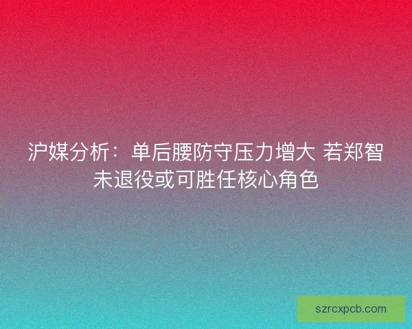 沪媒分析：单后腰防守压力增大 若郑智未退役或可胜任核心角色